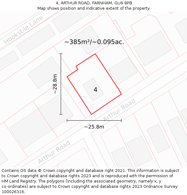 4, ARTHUR ROAD, FARNHAM, GU9 8PB: Plot and title map
