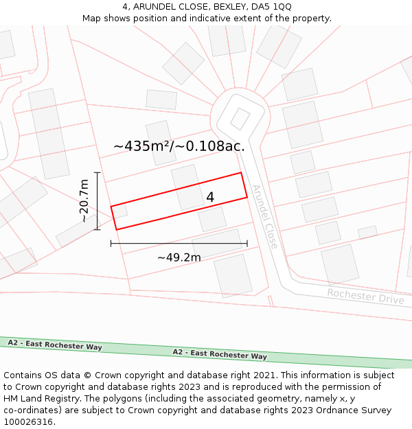4, ARUNDEL CLOSE, BEXLEY, DA5 1QQ: Plot and title map