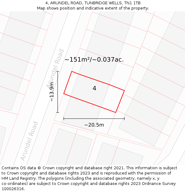 4, ARUNDEL ROAD, TUNBRIDGE WELLS, TN1 1TB: Plot and title map