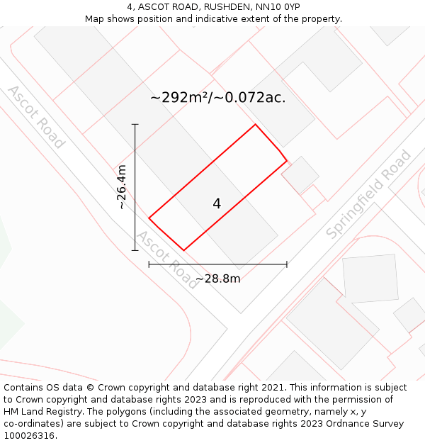 4, ASCOT ROAD, RUSHDEN, NN10 0YP: Plot and title map