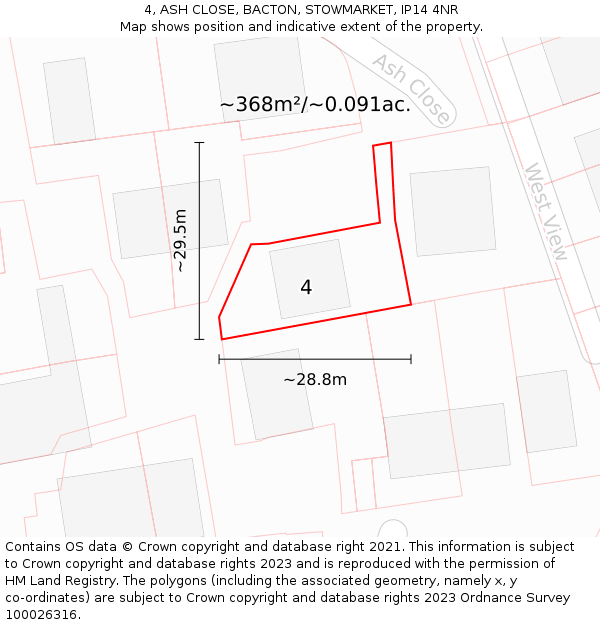 4, ASH CLOSE, BACTON, STOWMARKET, IP14 4NR: Plot and title map