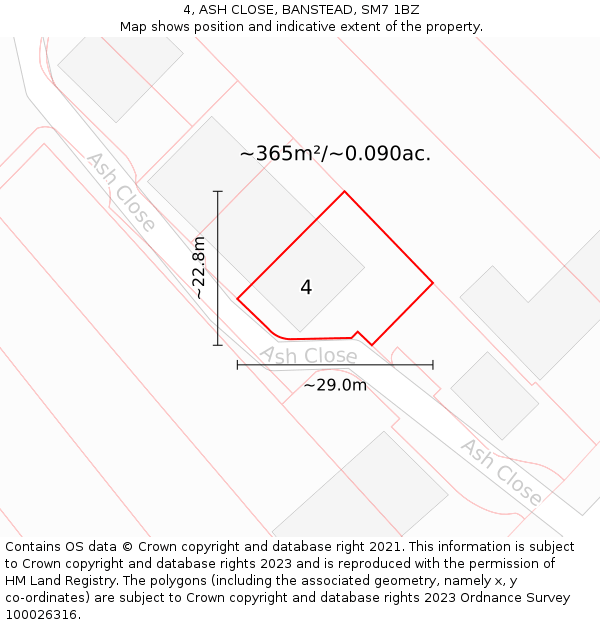 4, ASH CLOSE, BANSTEAD, SM7 1BZ: Plot and title map