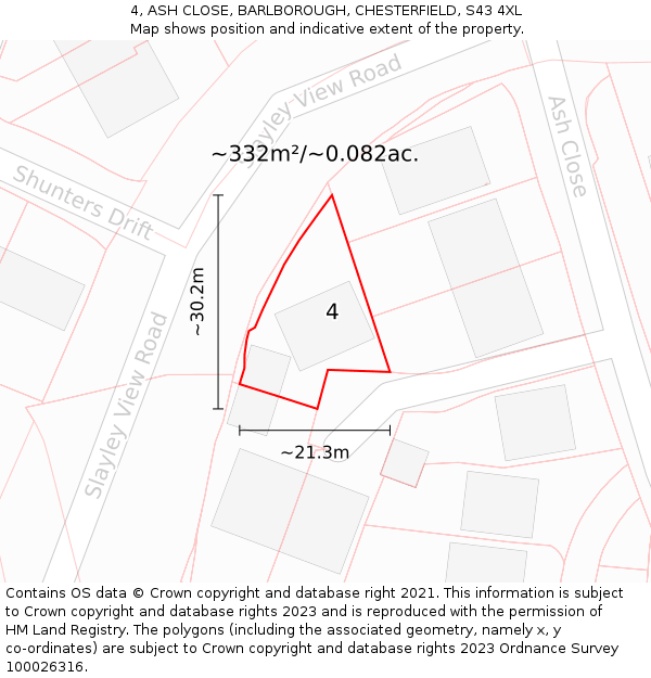 4, ASH CLOSE, BARLBOROUGH, CHESTERFIELD, S43 4XL: Plot and title map