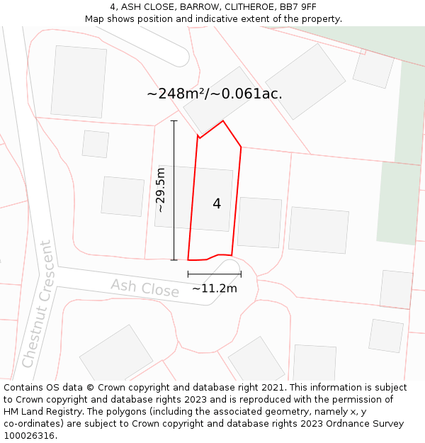 4, ASH CLOSE, BARROW, CLITHEROE, BB7 9FF: Plot and title map