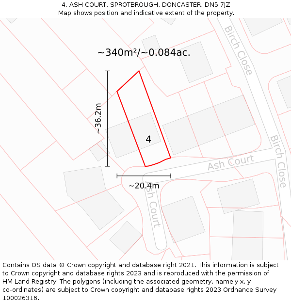 4, ASH COURT, SPROTBROUGH, DONCASTER, DN5 7JZ: Plot and title map