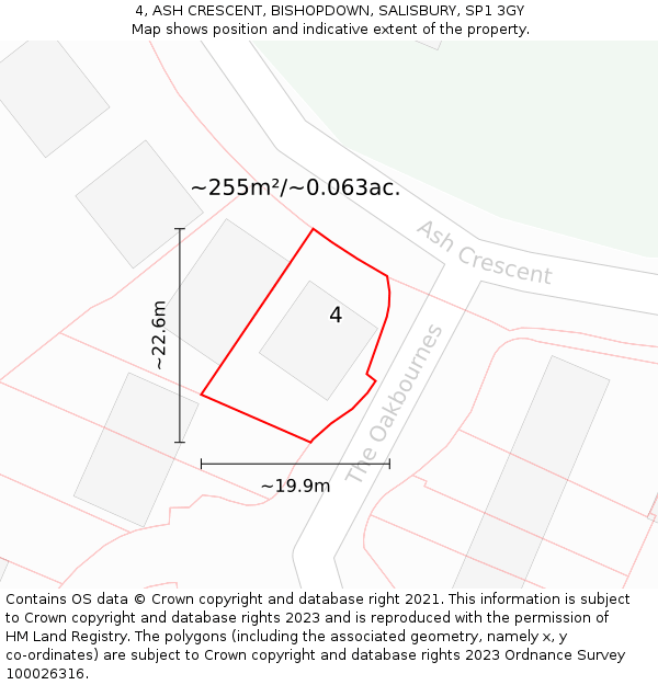 4, ASH CRESCENT, BISHOPDOWN, SALISBURY, SP1 3GY: Plot and title map