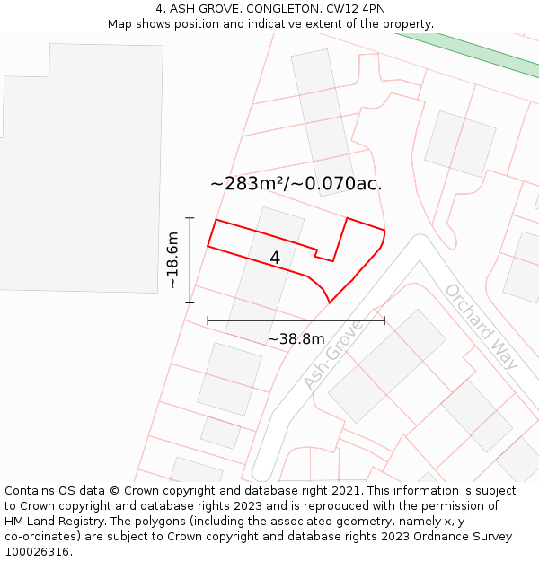 4, ASH GROVE, CONGLETON, CW12 4PN: Plot and title map