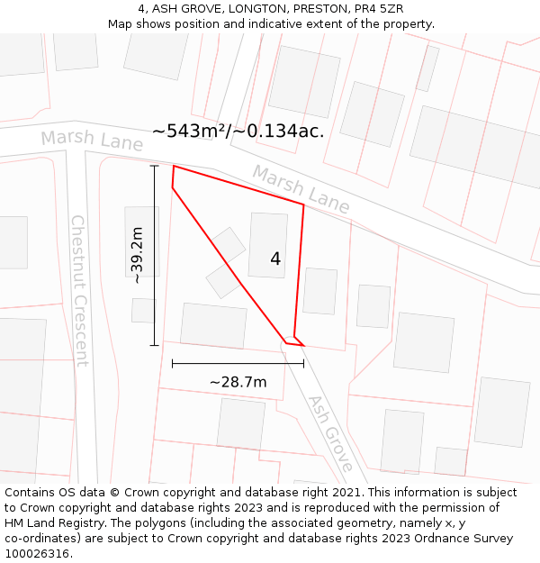 4, ASH GROVE, LONGTON, PRESTON, PR4 5ZR: Plot and title map
