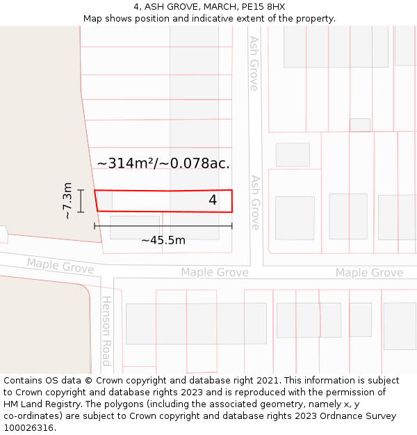 4, ASH GROVE, MARCH, PE15 8HX: Plot and title map