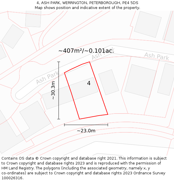 4, ASH PARK, WERRINGTON, PETERBOROUGH, PE4 5DS: Plot and title map