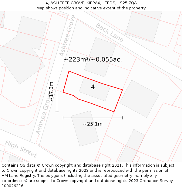 4, ASH TREE GROVE, KIPPAX, LEEDS, LS25 7QA: Plot and title map