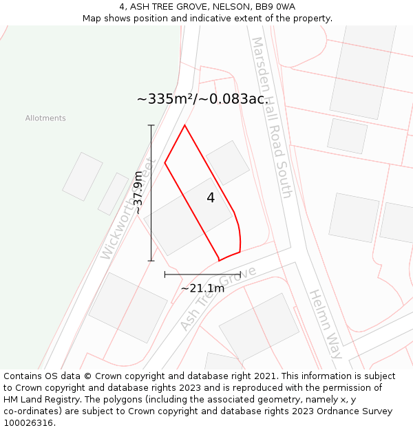 4, ASH TREE GROVE, NELSON, BB9 0WA: Plot and title map