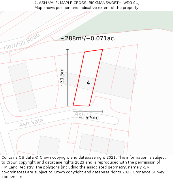 4, ASH VALE, MAPLE CROSS, RICKMANSWORTH, WD3 9UJ: Plot and title map