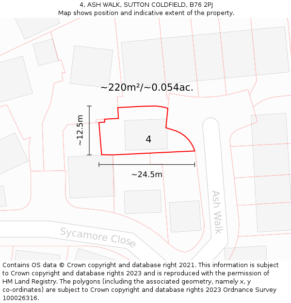 4, ASH WALK, SUTTON COLDFIELD, B76 2PJ: Plot and title map