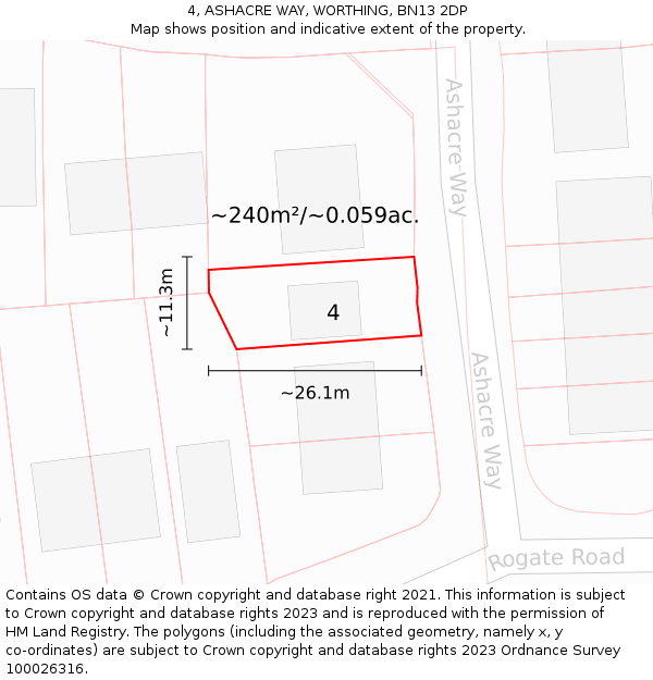 4, ASHACRE WAY, WORTHING, BN13 2DP: Plot and title map