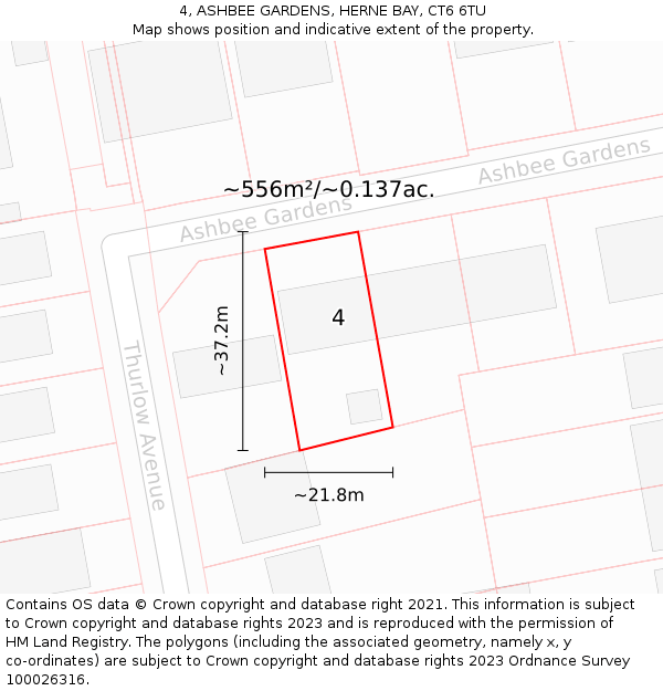 4, ASHBEE GARDENS, HERNE BAY, CT6 6TU: Plot and title map