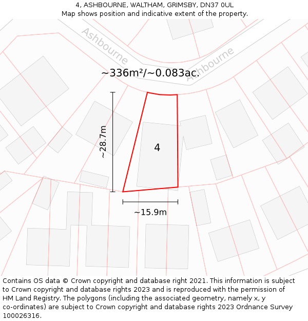 4, ASHBOURNE, WALTHAM, GRIMSBY, DN37 0UL: Plot and title map