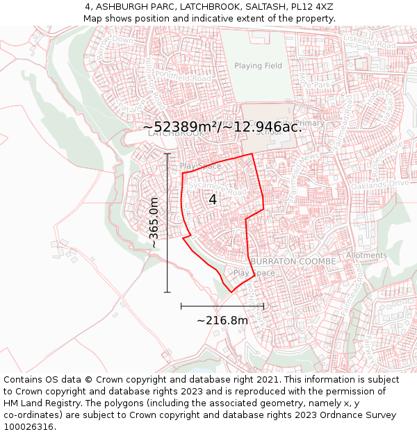 4, ASHBURGH PARC, LATCHBROOK, SALTASH, PL12 4XZ: Plot and title map