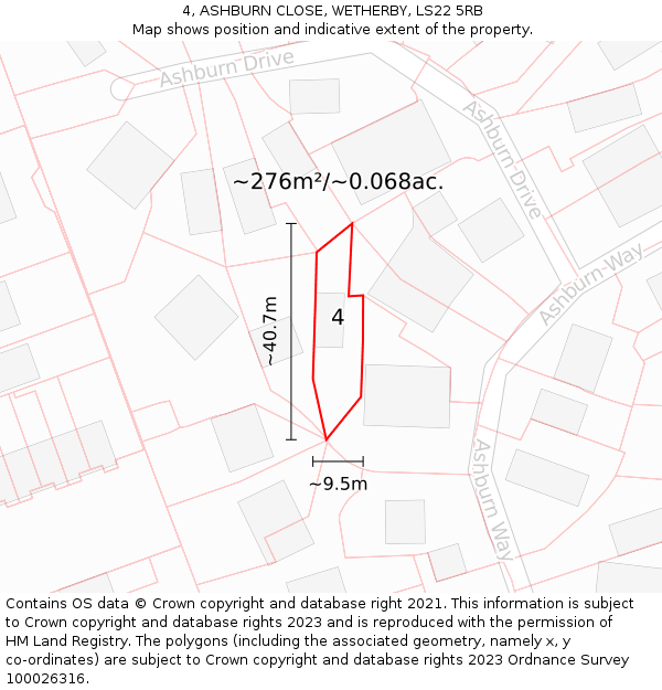 4, ASHBURN CLOSE, WETHERBY, LS22 5RB: Plot and title map