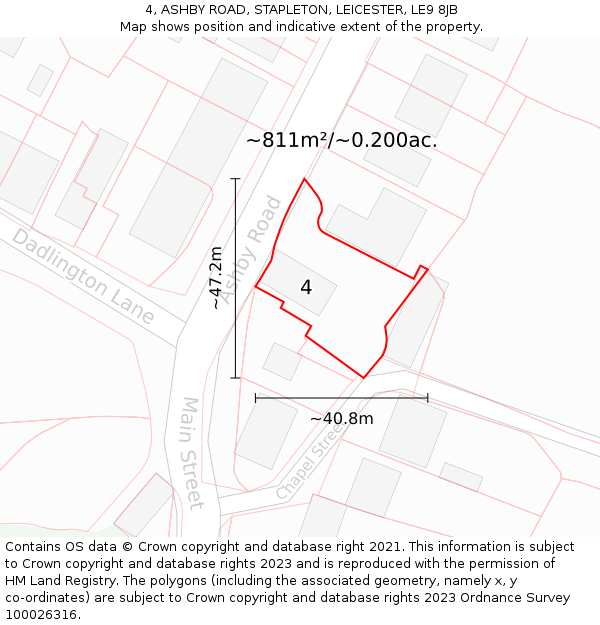 4, ASHBY ROAD, STAPLETON, LEICESTER, LE9 8JB: Plot and title map