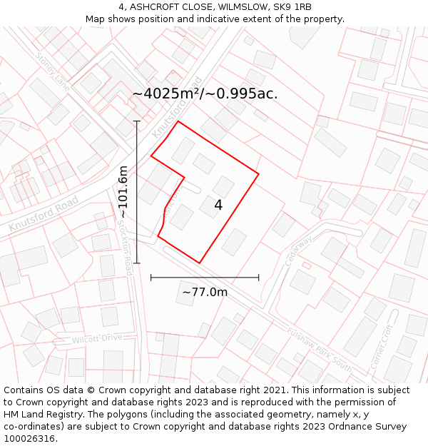 4, ASHCROFT CLOSE, WILMSLOW, SK9 1RB: Plot and title map