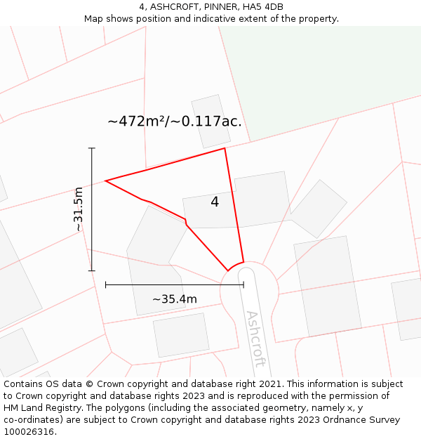 4, ASHCROFT, PINNER, HA5 4DB: Plot and title map