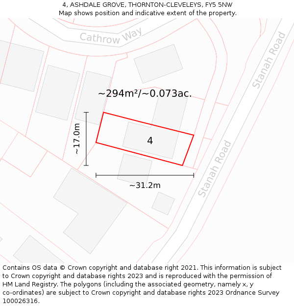 4, ASHDALE GROVE, THORNTON-CLEVELEYS, FY5 5NW: Plot and title map