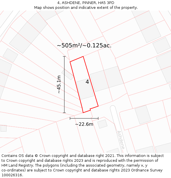 4, ASHDENE, PINNER, HA5 3PD: Plot and title map
