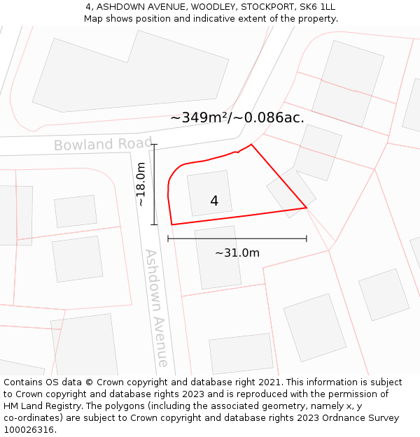 4, ASHDOWN AVENUE, WOODLEY, STOCKPORT, SK6 1LL: Plot and title map