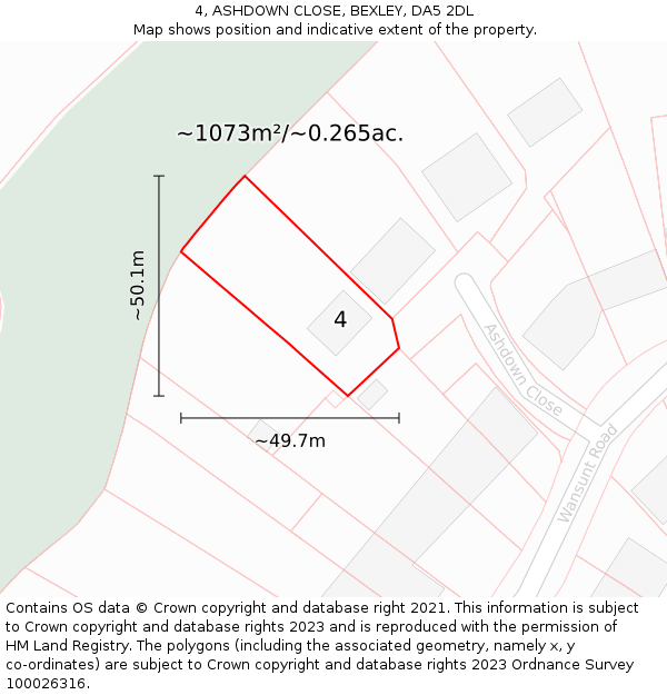 4, ASHDOWN CLOSE, BEXLEY, DA5 2DL: Plot and title map