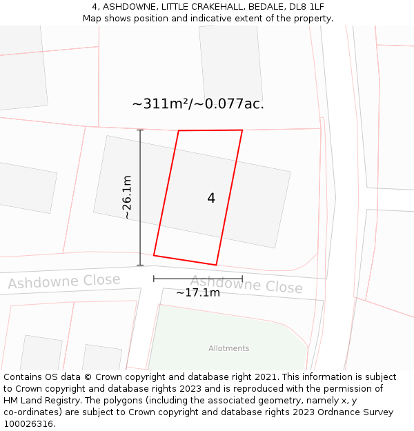 4, ASHDOWNE, LITTLE CRAKEHALL, BEDALE, DL8 1LF: Plot and title map