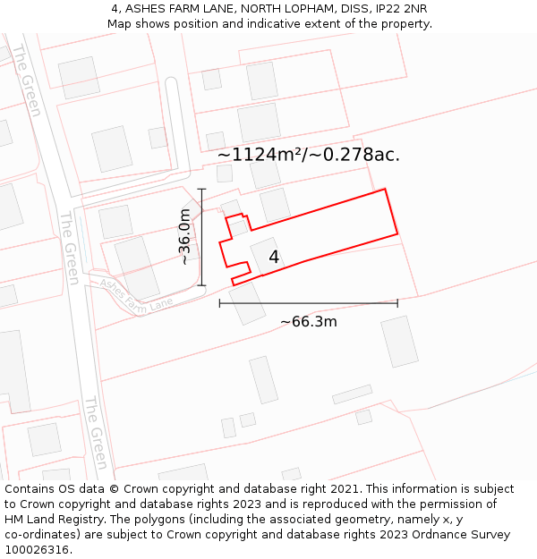 4, ASHES FARM LANE, NORTH LOPHAM, DISS, IP22 2NR: Plot and title map