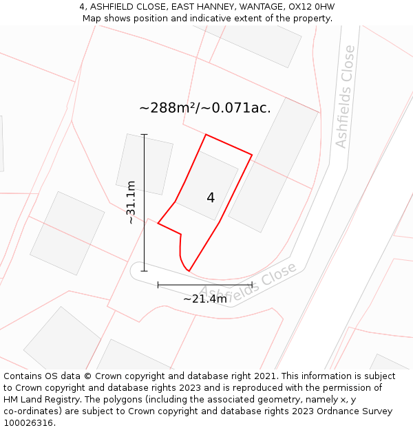 4, ASHFIELD CLOSE, EAST HANNEY, WANTAGE, OX12 0HW: Plot and title map