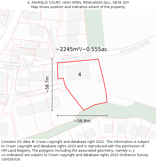 4, ASHFIELD COURT, HIGH SPEN, ROWLANDS GILL, NE39 2DY: Plot and title map