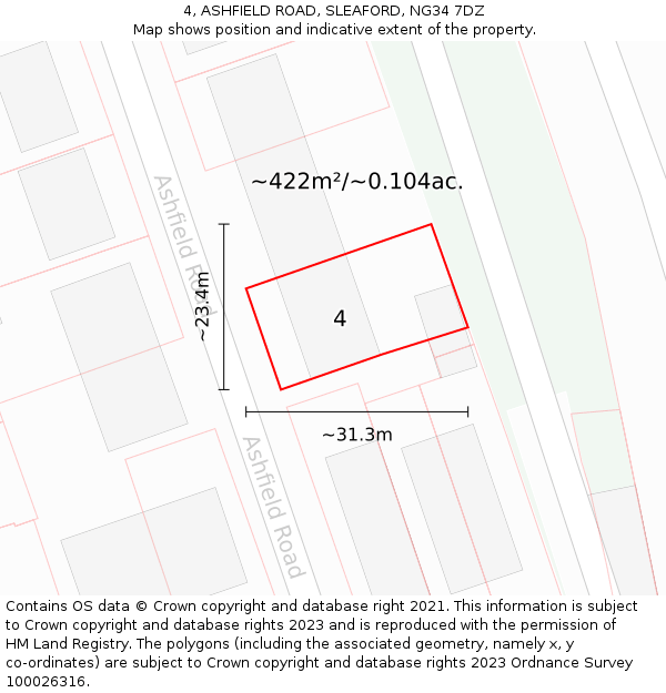4, ASHFIELD ROAD, SLEAFORD, NG34 7DZ: Plot and title map