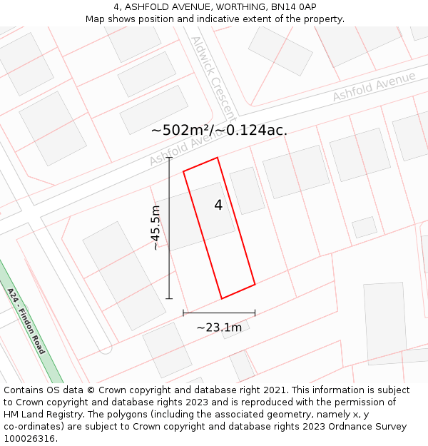 4, ASHFOLD AVENUE, WORTHING, BN14 0AP: Plot and title map
