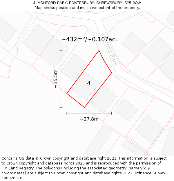 4, ASHFORD PARK, PONTESBURY, SHREWSBURY, SY5 0QW: Plot and title map