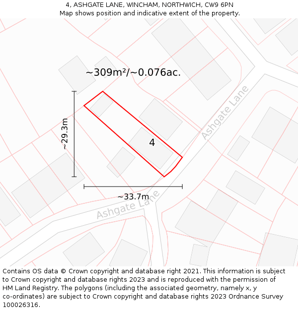4, ASHGATE LANE, WINCHAM, NORTHWICH, CW9 6PN: Plot and title map