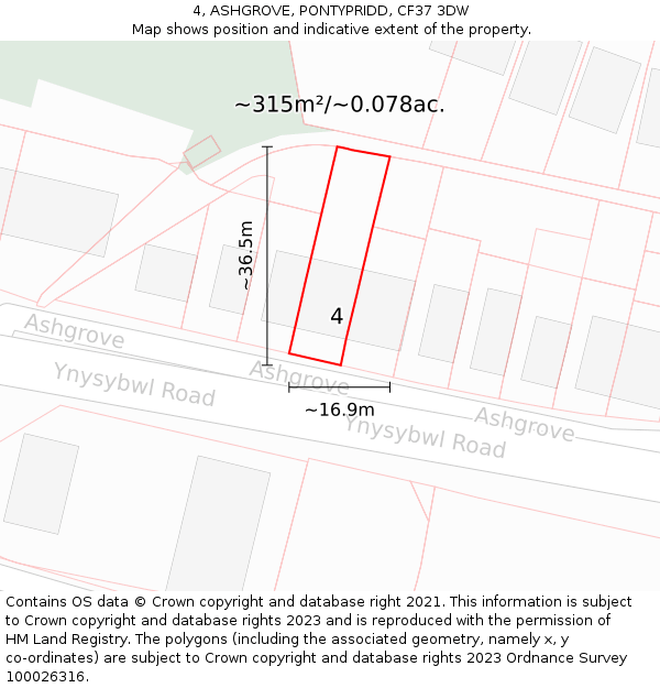 4, ASHGROVE, PONTYPRIDD, CF37 3DW: Plot and title map