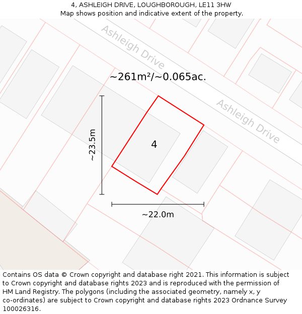4, ASHLEIGH DRIVE, LOUGHBOROUGH, LE11 3HW: Plot and title map
