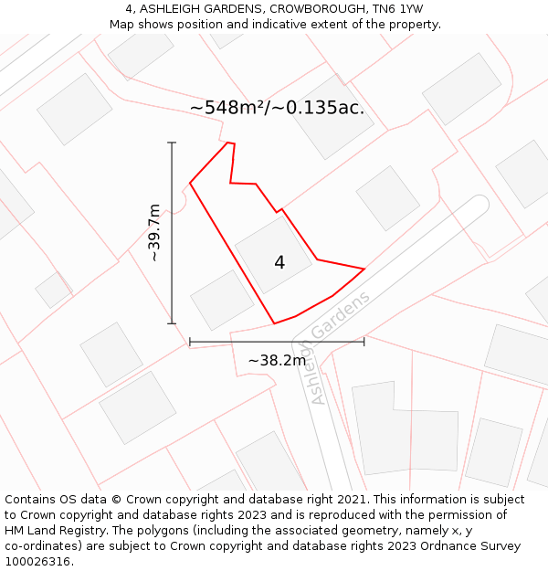 4, ASHLEIGH GARDENS, CROWBOROUGH, TN6 1YW: Plot and title map