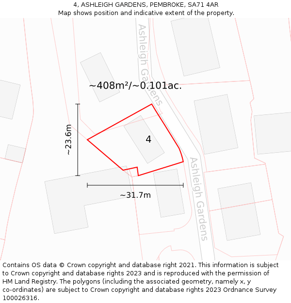 4, ASHLEIGH GARDENS, PEMBROKE, SA71 4AR: Plot and title map