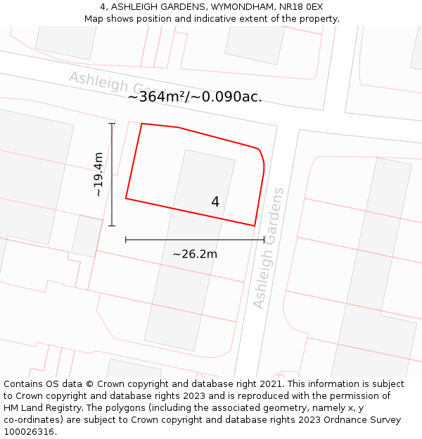4, ASHLEIGH GARDENS, WYMONDHAM, NR18 0EX: Plot and title map