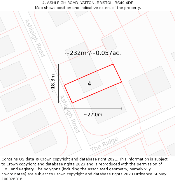 4, ASHLEIGH ROAD, YATTON, BRISTOL, BS49 4DE: Plot and title map