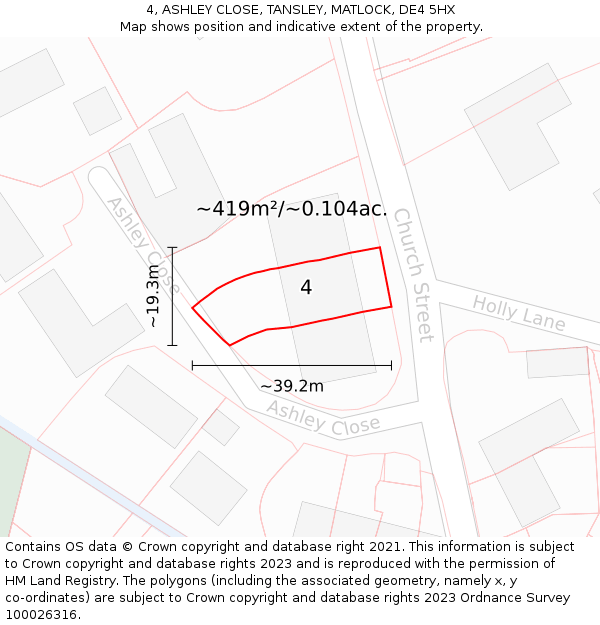 4, ASHLEY CLOSE, TANSLEY, MATLOCK, DE4 5HX: Plot and title map