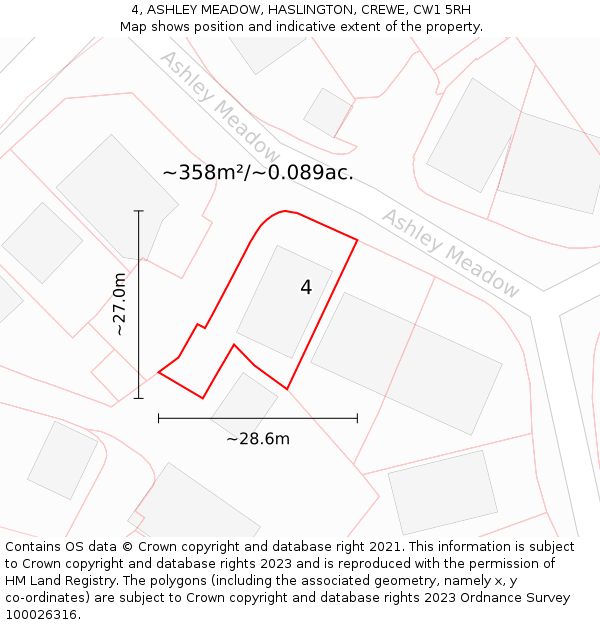 4, ASHLEY MEADOW, HASLINGTON, CREWE, CW1 5RH: Plot and title map