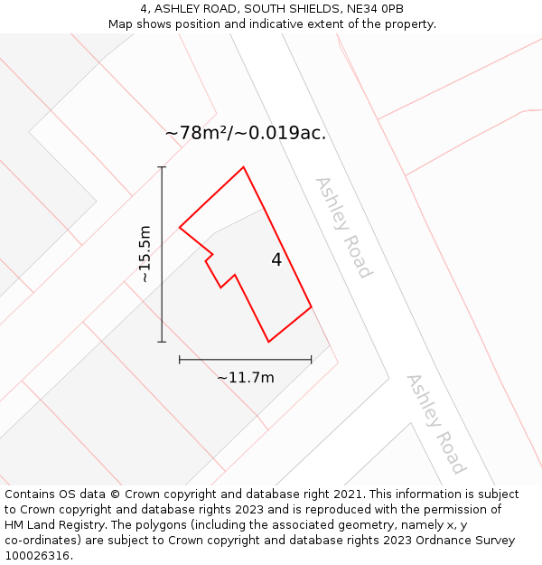4, ASHLEY ROAD, SOUTH SHIELDS, NE34 0PB: Plot and title map