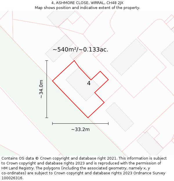 4, ASHMORE CLOSE, WIRRAL, CH48 2JX: Plot and title map