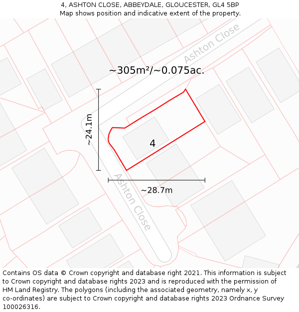 4, ASHTON CLOSE, ABBEYDALE, GLOUCESTER, GL4 5BP: Plot and title map