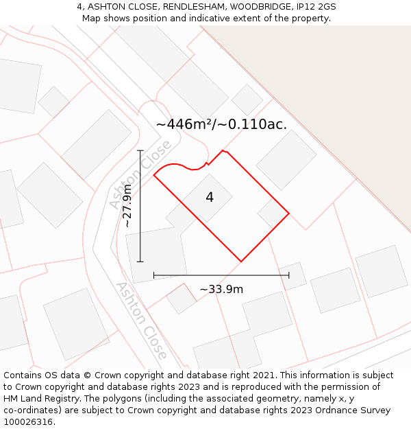 4, ASHTON CLOSE, RENDLESHAM, WOODBRIDGE, IP12 2GS: Plot and title map